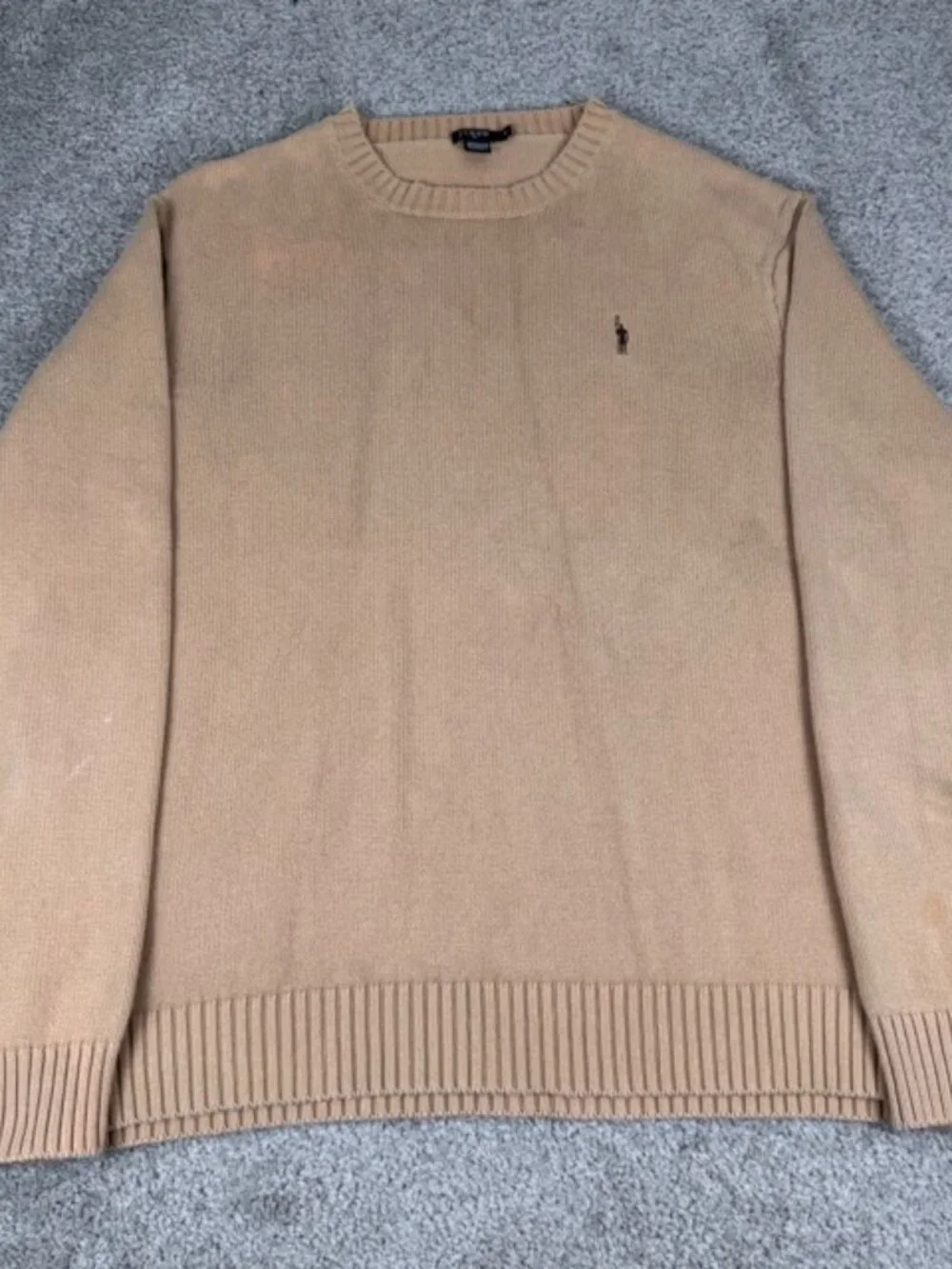 Vintage J Crew Sweater Men Camel Color Oarsman Logo Cotton Preppy Knit Size XL